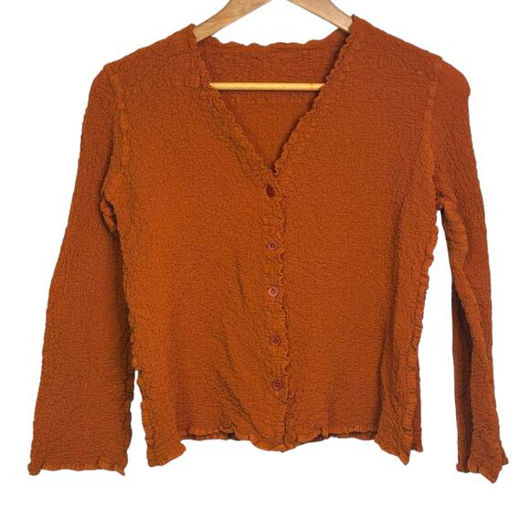 Issey Miyake me Terracotta V-Neck Button Up Cauliflower Cardigan - Picture 1 of 8
